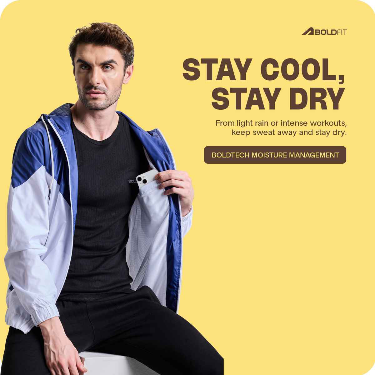 Boldfit Men's Windcheater Lightweight Polyester Jacket Multipurpose | Blue White - M