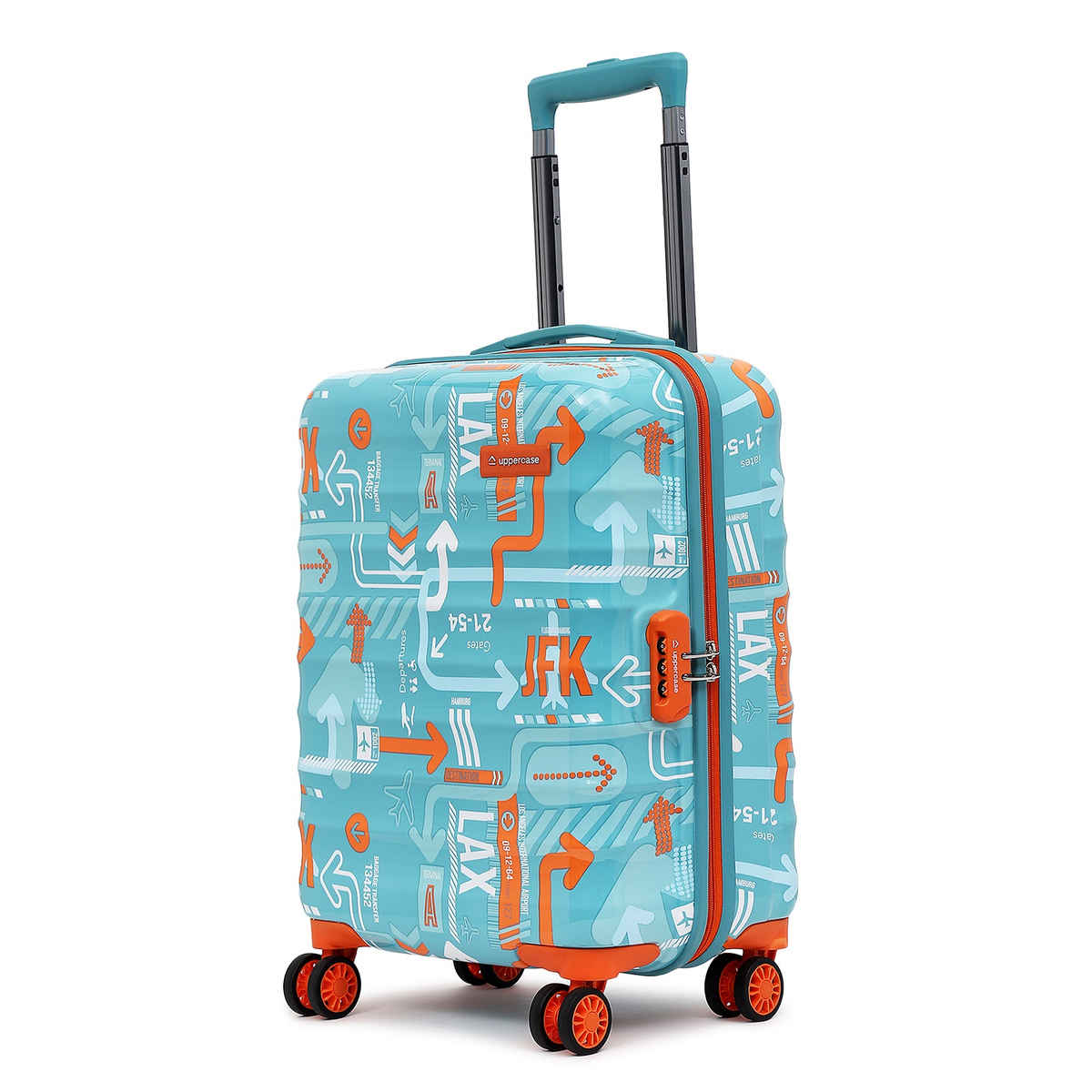 Uppercase Graphic Polycarbonate 59 L Telescopic Hard Luggage Trolley Bag | Teal Blue - S