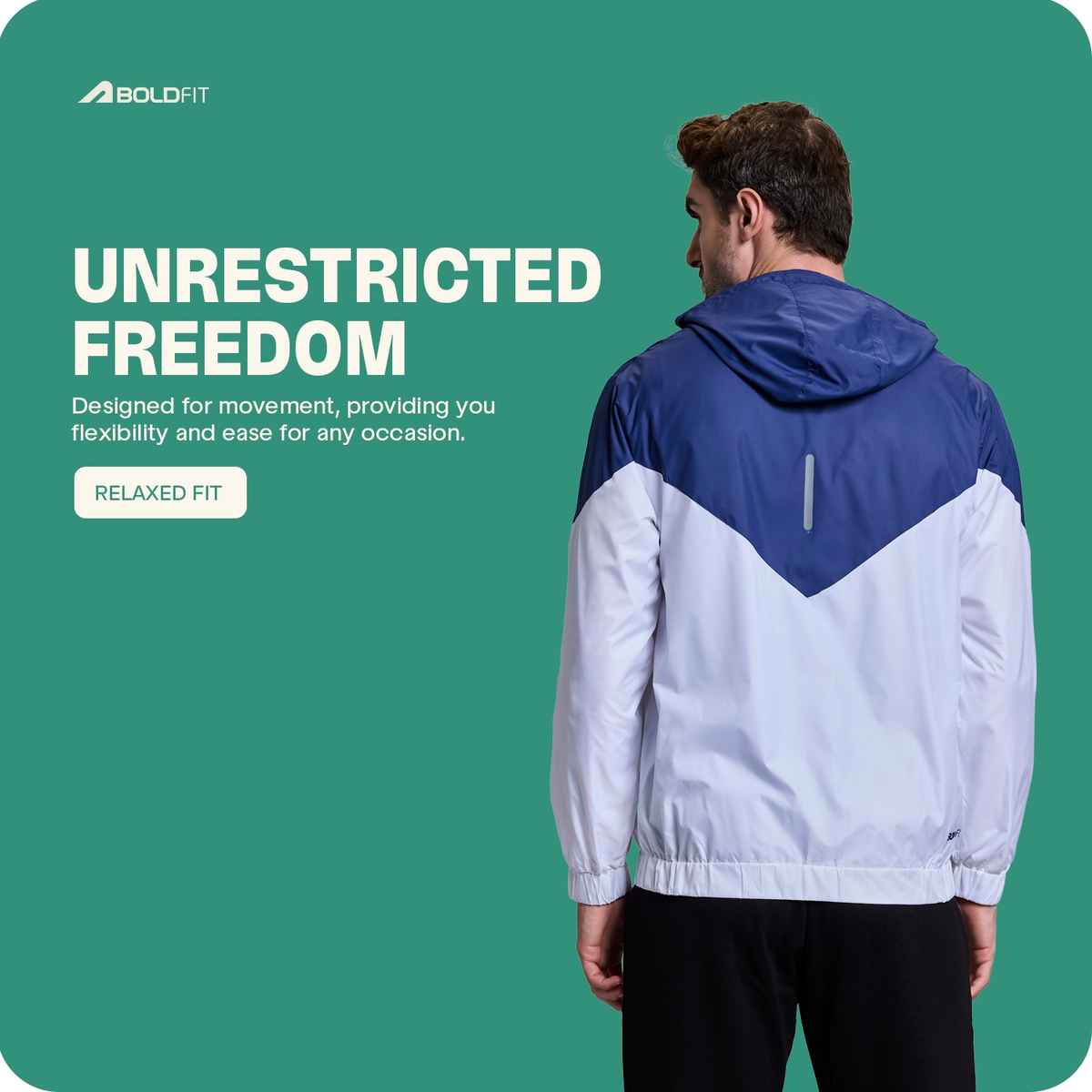 Boldfit Men's Windcheater Lightweight Polyester Jacket Multipurpose | Blue White - M
