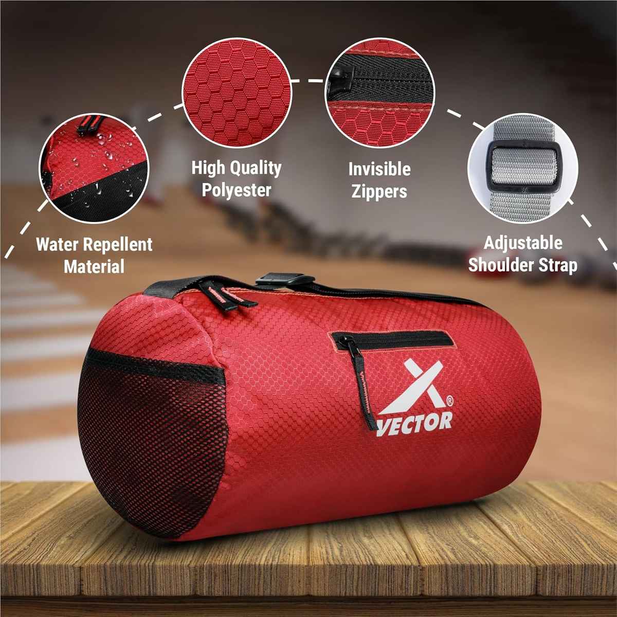 Vector X Unisex Textured Polyester 26 L Gym Bag | Red - Standard