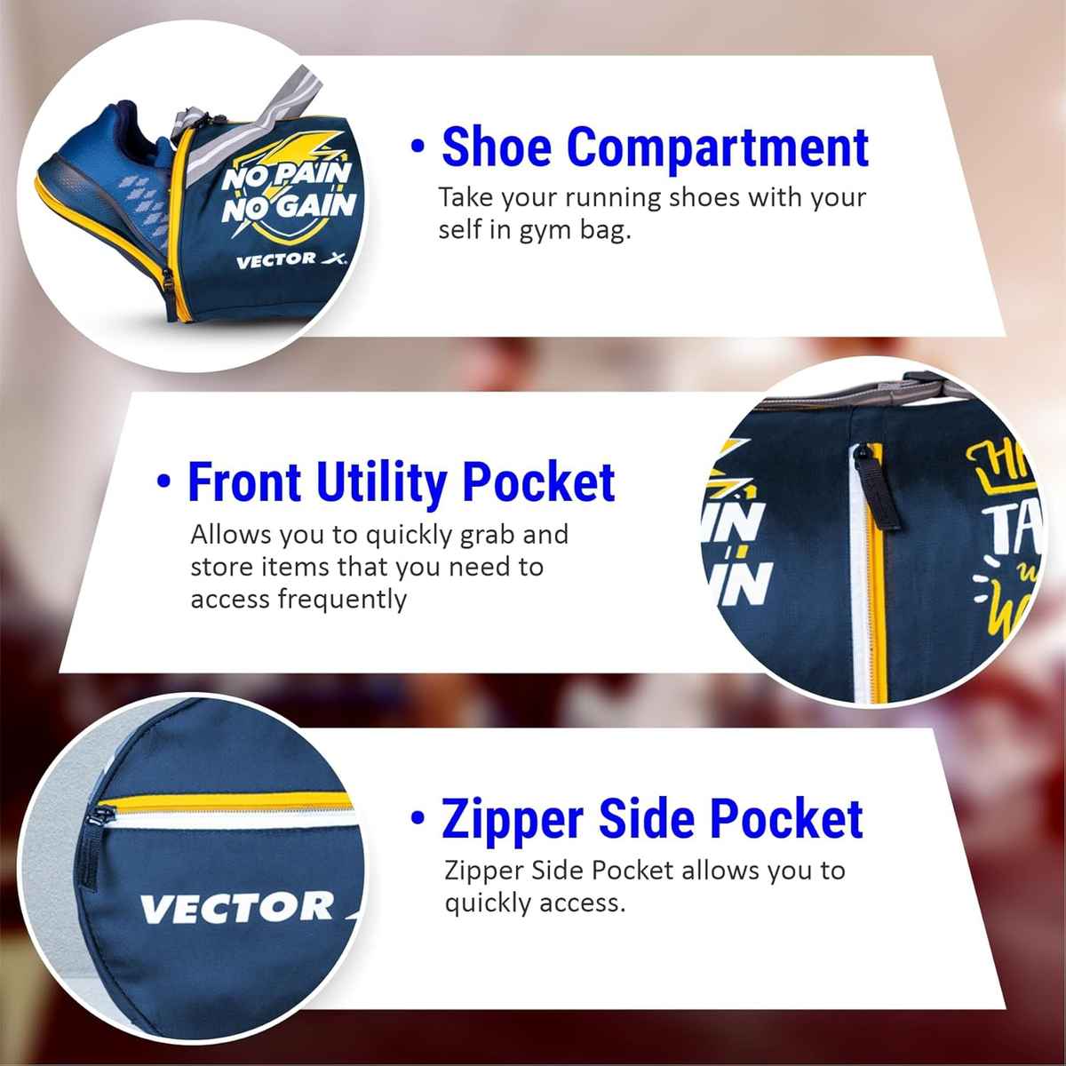 Vector X Women's Polyester 22 L Gym Bag | Blue