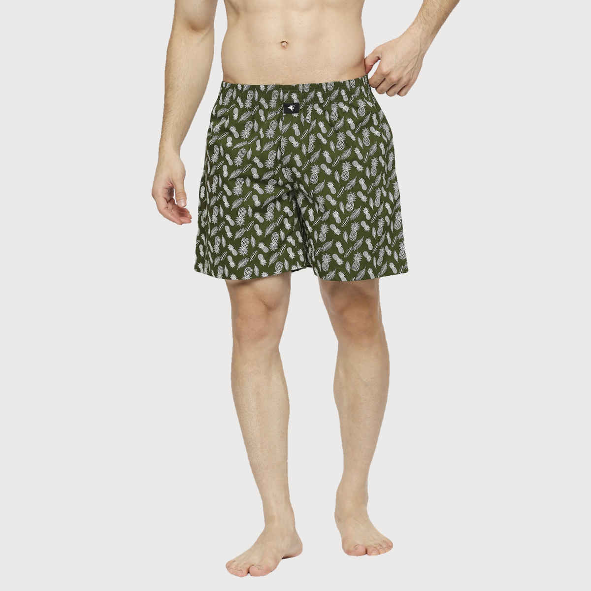 Frenchie Men s Printed Cotton Boxer Shorts | Fruit Olive Green | XL