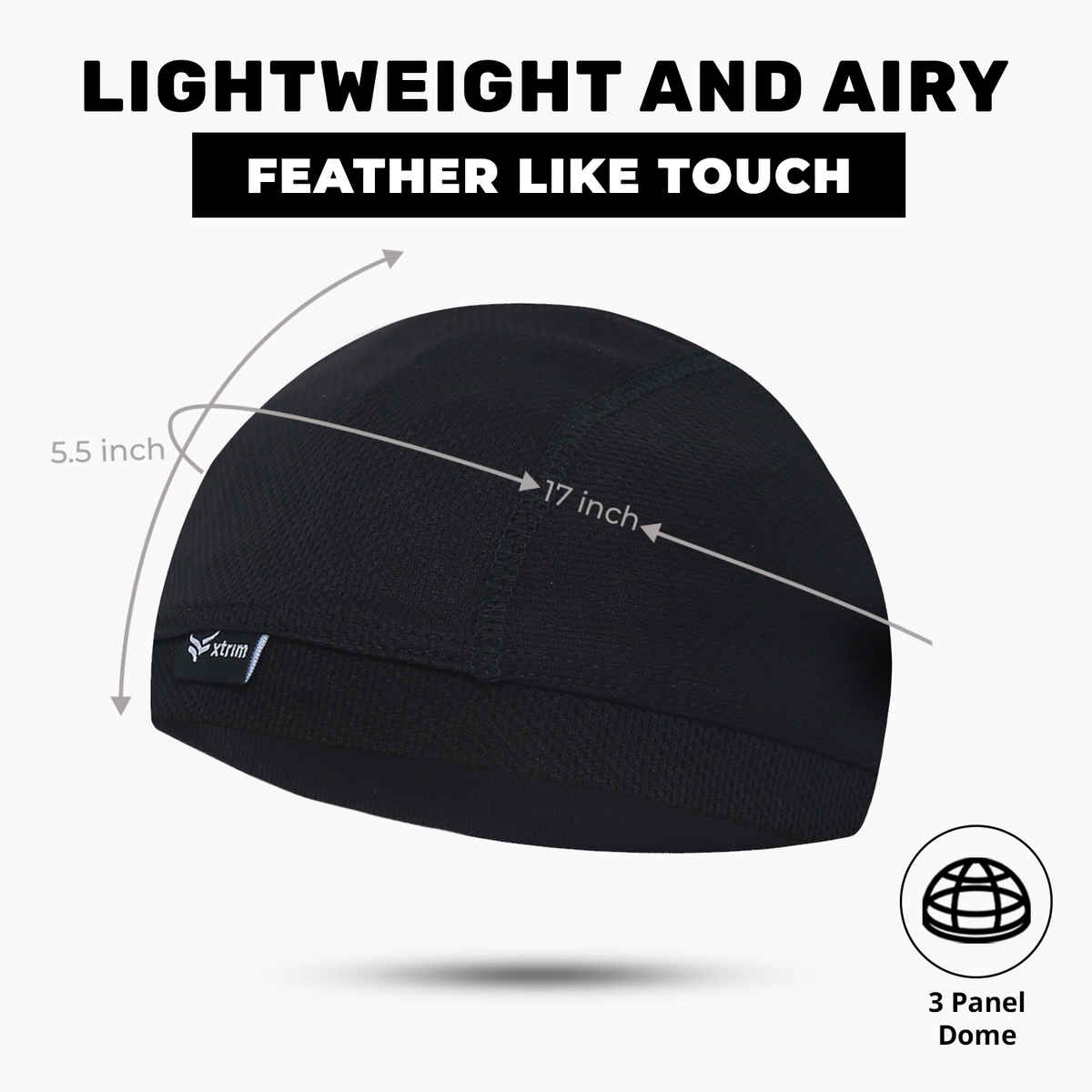 Xtrim Skull Cap for Bikers/Cyclists, Inner Helmet Liner, Sweat Cooling | Black | One Size Fits All