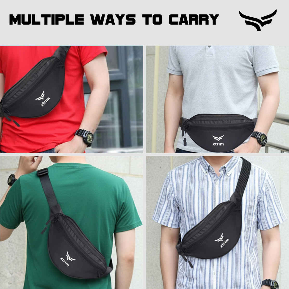 Unisex Waist Bag for Travelling, Gym and Outings with 3 Pockets