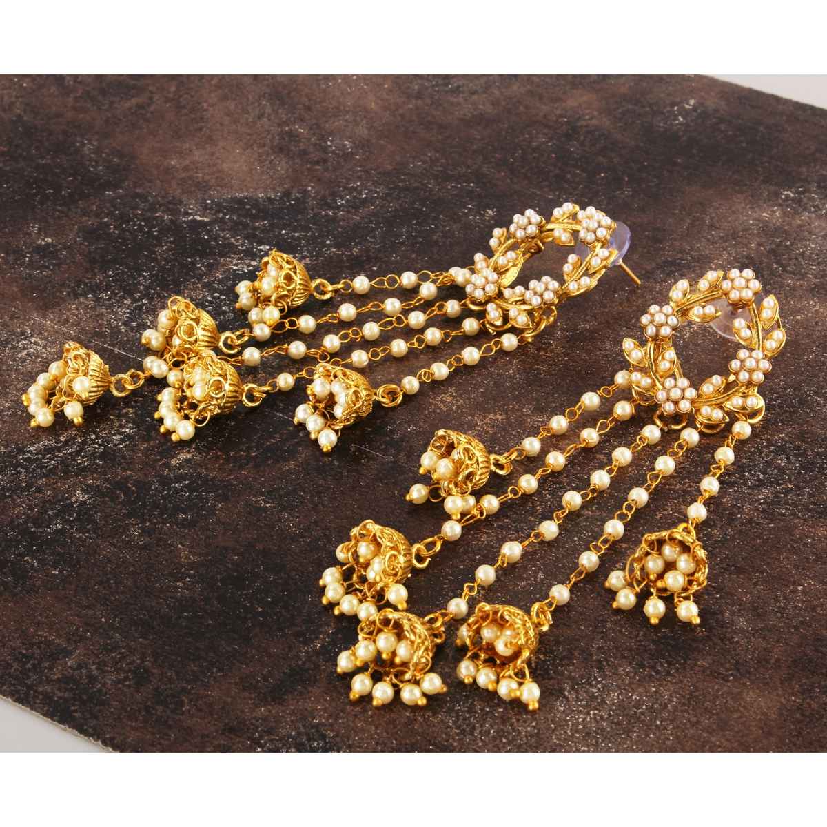 Shining Diva Fashion Gold Plated Stylish Pearl Jhumka Jhumki Earrings for Women and Girls | 8630er