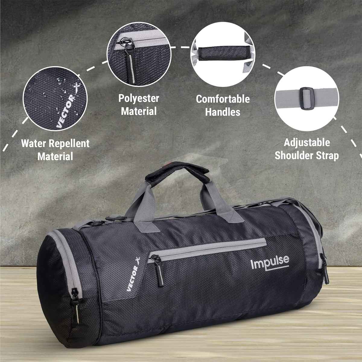 Vector X Unisex Polyester 26 L Gym Duffel Bag | Grey