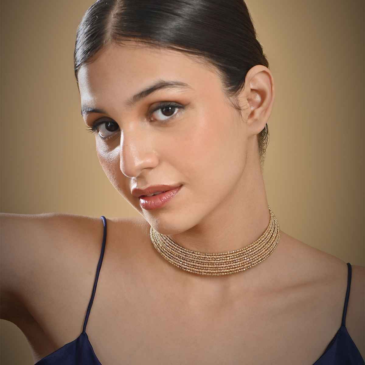 Toniq Golden Noir Multi-Strand Choker Necklace