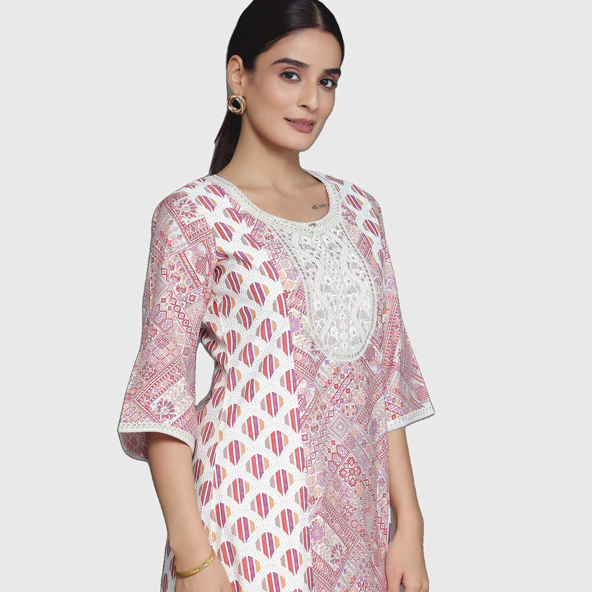 Libas Women's Printed Silk Blend A-Line Kurta with Salwar | Maroon - XL