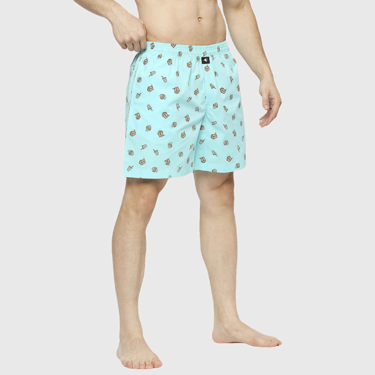 Frenchie Men s Printed Cotton Boxer Shorts | Popcorn Softdrink Ocean Green | S