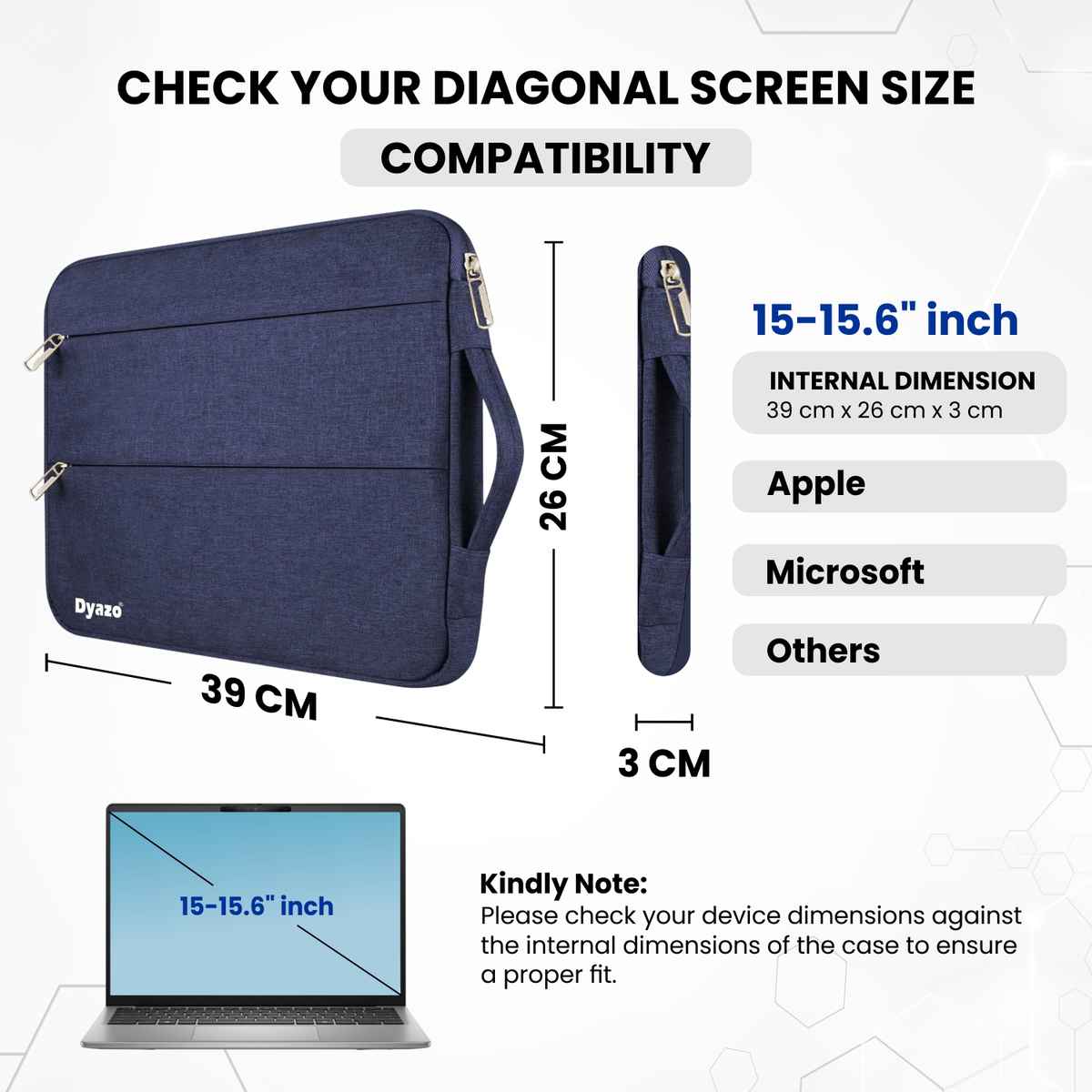 Dyazo Office Protective Laptop Sleeve with Handle | 15 to 15.6 Inch | Blue
