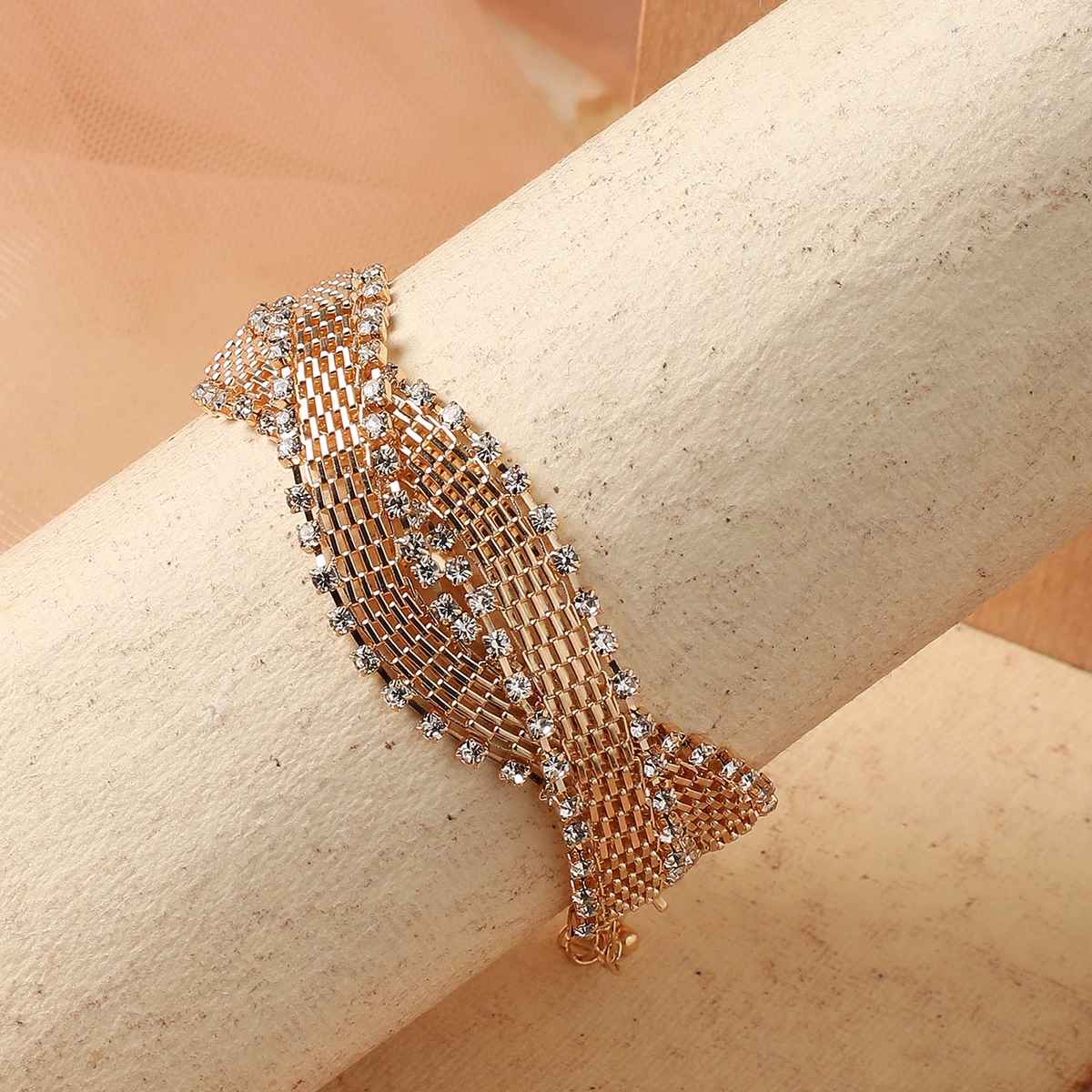 Sohi Gold Plated Party Rhinestones Bracelet For Women