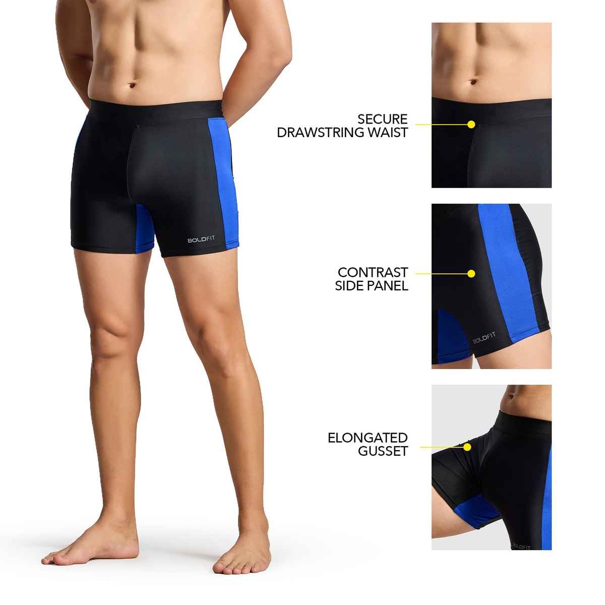 Boldfit Men's Swimming Shorts Adjustable Breathable Quick Drying | Black - M