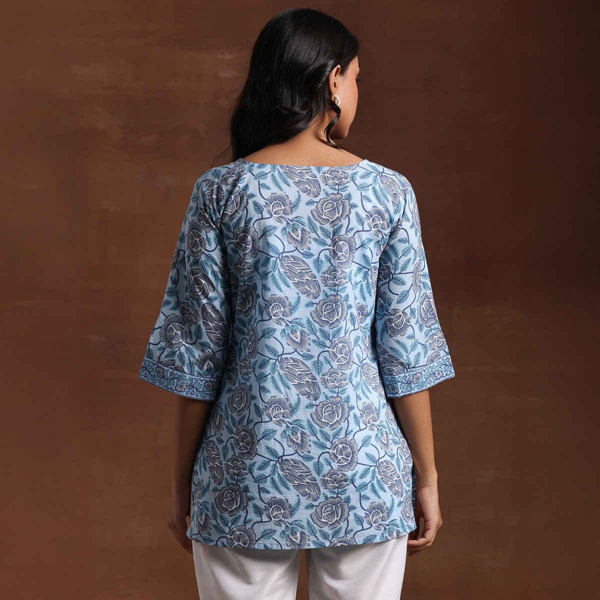 Libas Women's Printed Cotton Straight Kurti | Blue - XL