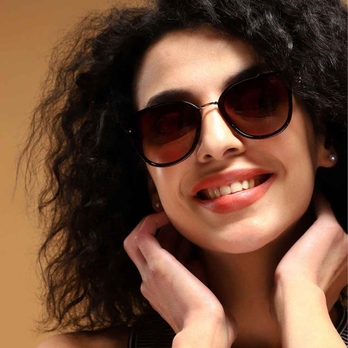 Voyage Women's Solid Plastic Cat Eye Sunglasses | Brown - M