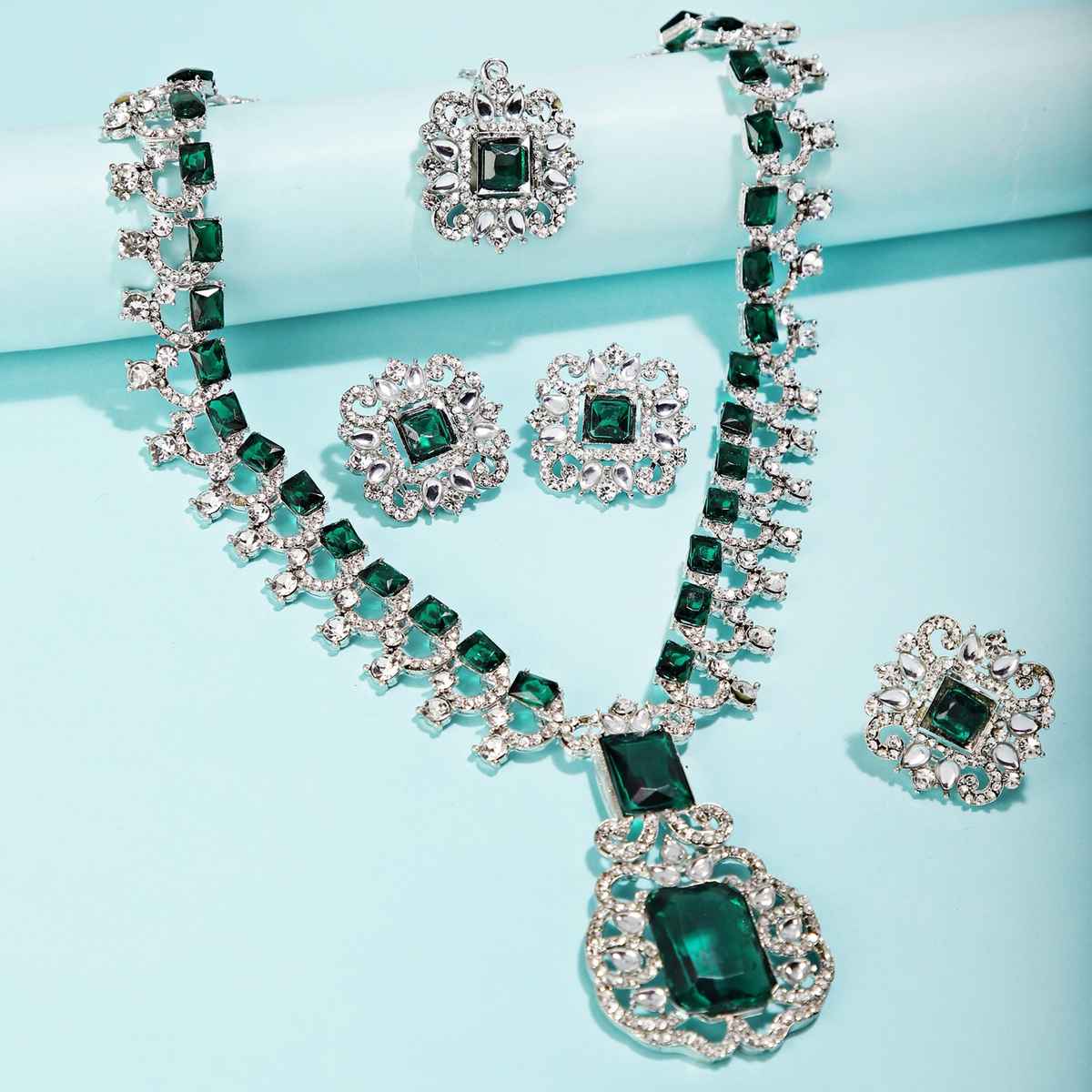 Shining Diva Fashion Nita Ambani Maang Tikka Ring Earrings Jewellery Set for Women and Girls 16072s