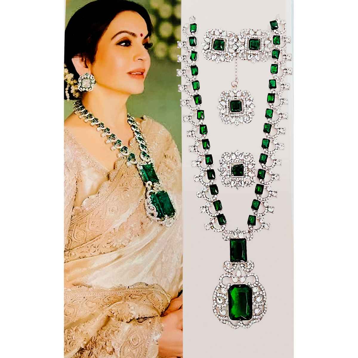 Shining Diva Fashion Nita Ambani Maang Tikka Ring Earrings Jewellery Set for Women and Girls 16072s