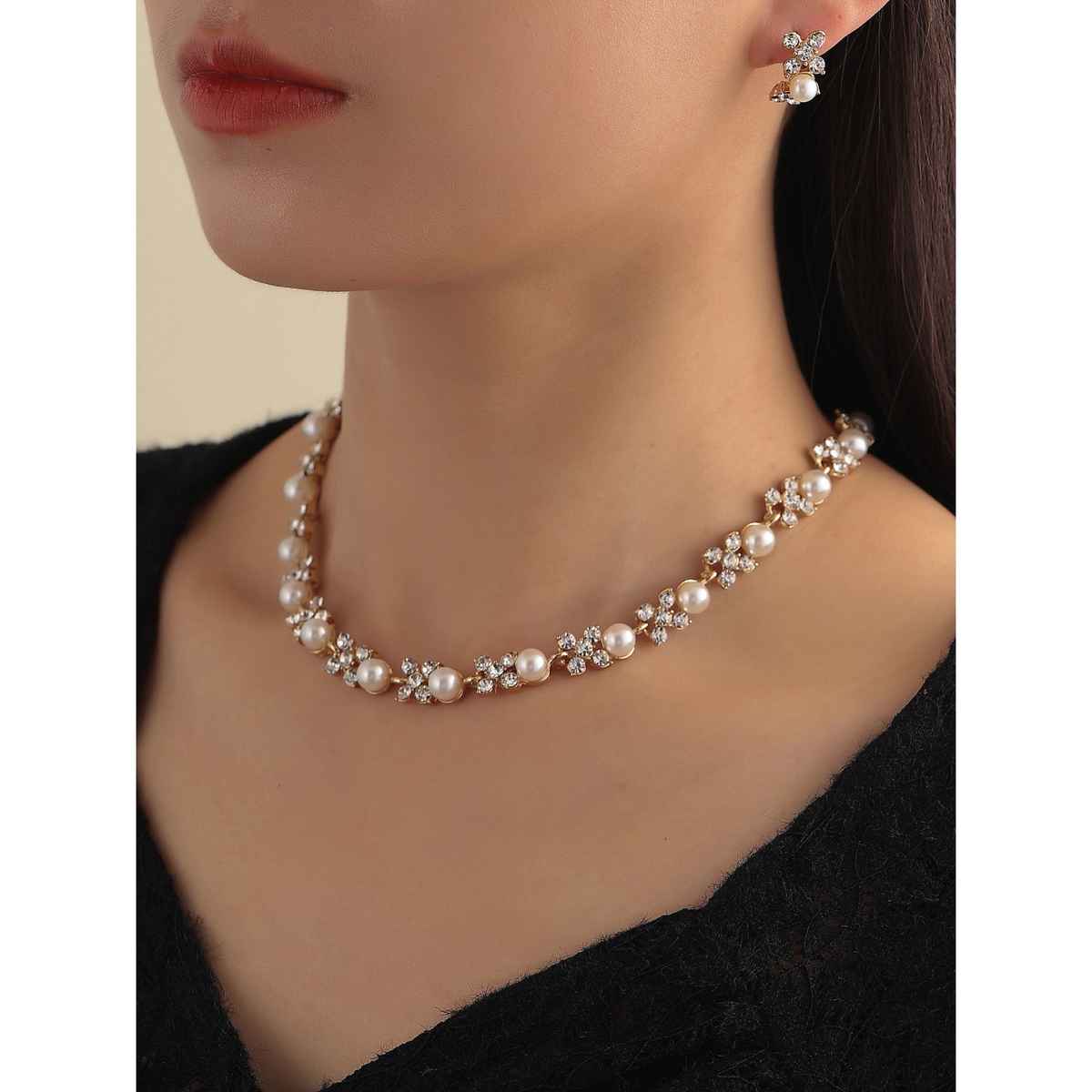 Shining Diva Fashion Latest Stylish Design Pearl Choler Necklace Set for Women and Gilrs | 15219s