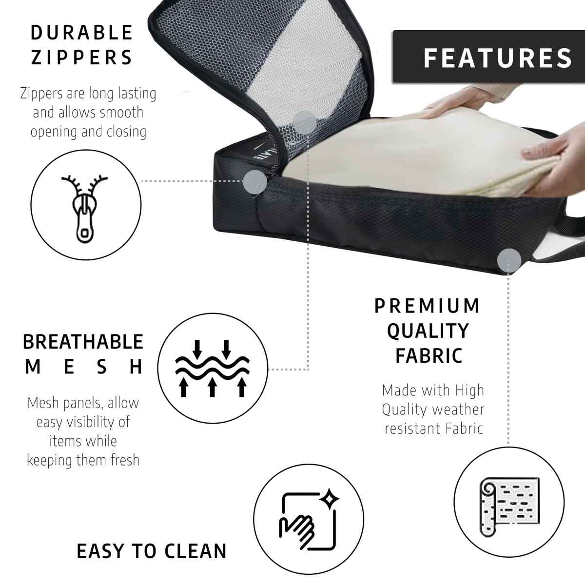 TRAVALATE Polyester 4 Various Sizes Travel Luggage Packing Cubes | Black