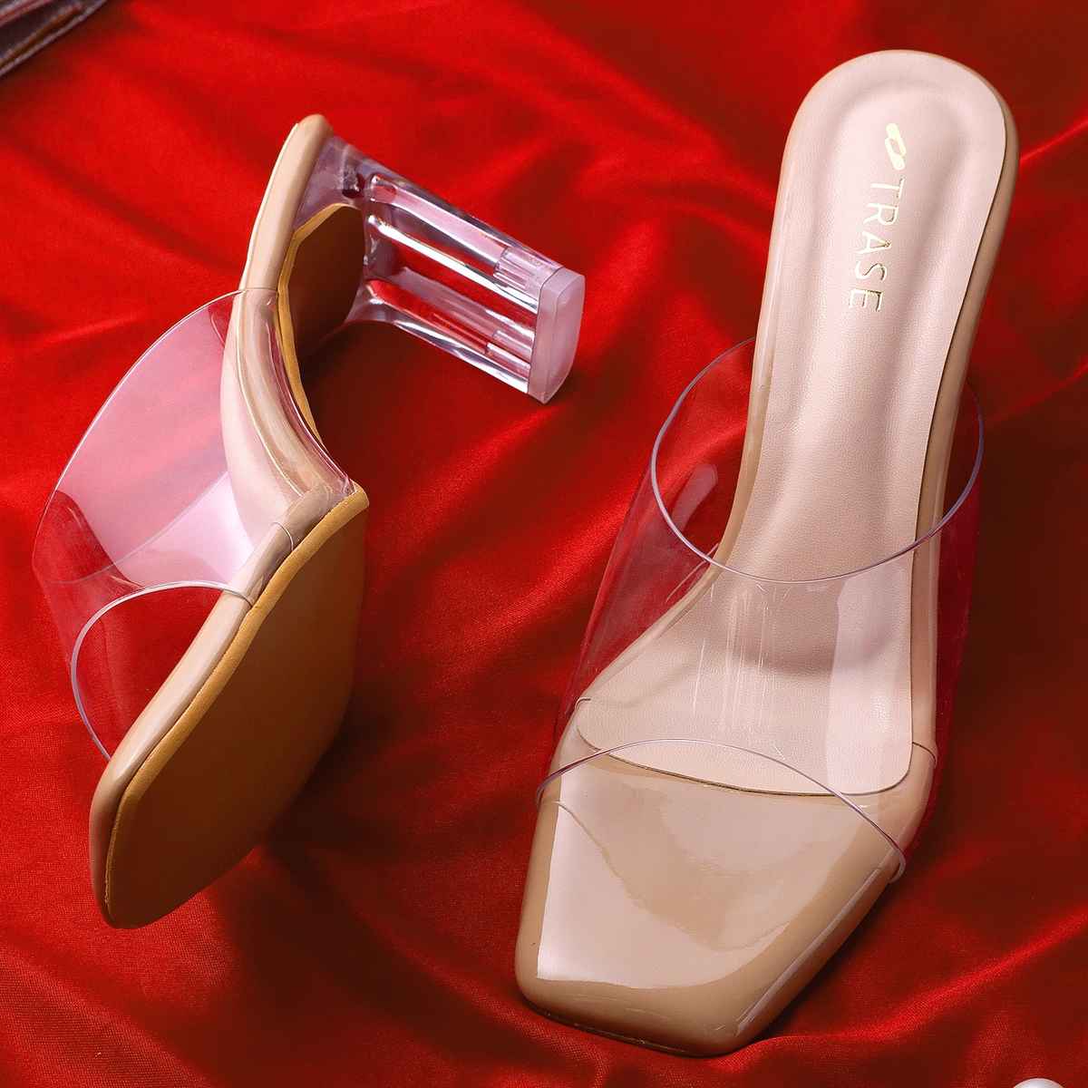 Trase Women Casual Transparent Block Heel Sandals - Beige | 6 UK