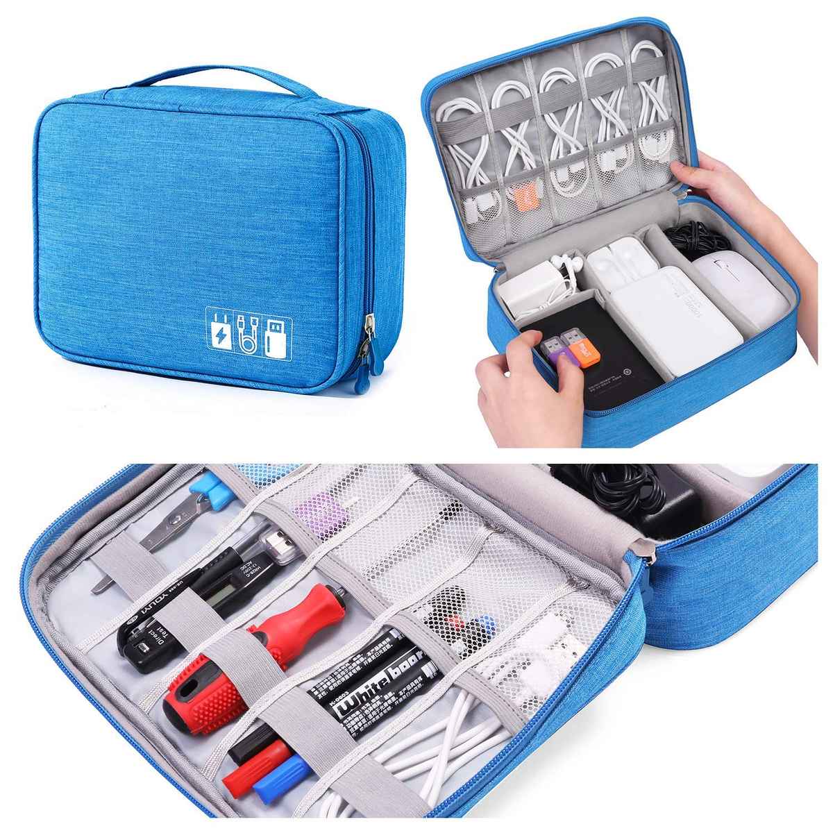 Awestuffs Gadget Organizer for Electronics Accessories, Cables, Phones | Blue
