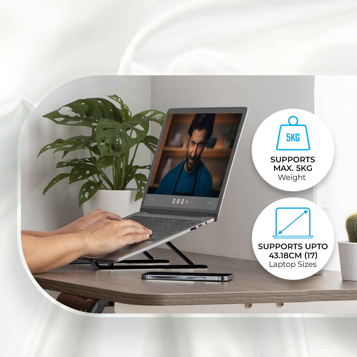 Zebronics -NS1000 Laptop Stand Featuring Foldable Design, Anti-Slip Silicone Rubber Pads, Supports Maximum of 5kgs Weight, 6 Adjustable Levels - Black