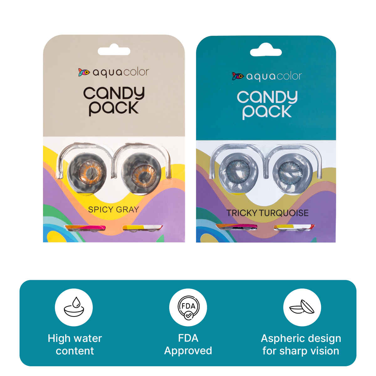Aquacolor Candy Pack with Zero Power Daily Disposable Lens Spicy Gray and Tricky Turquoise