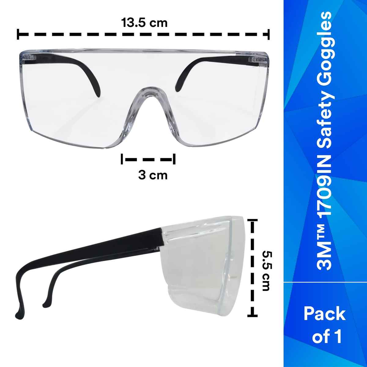 3M 1709 IN Safety Goggles | Hard Coat Eye Protector | Anti-Pollution Glasses | Black Frame