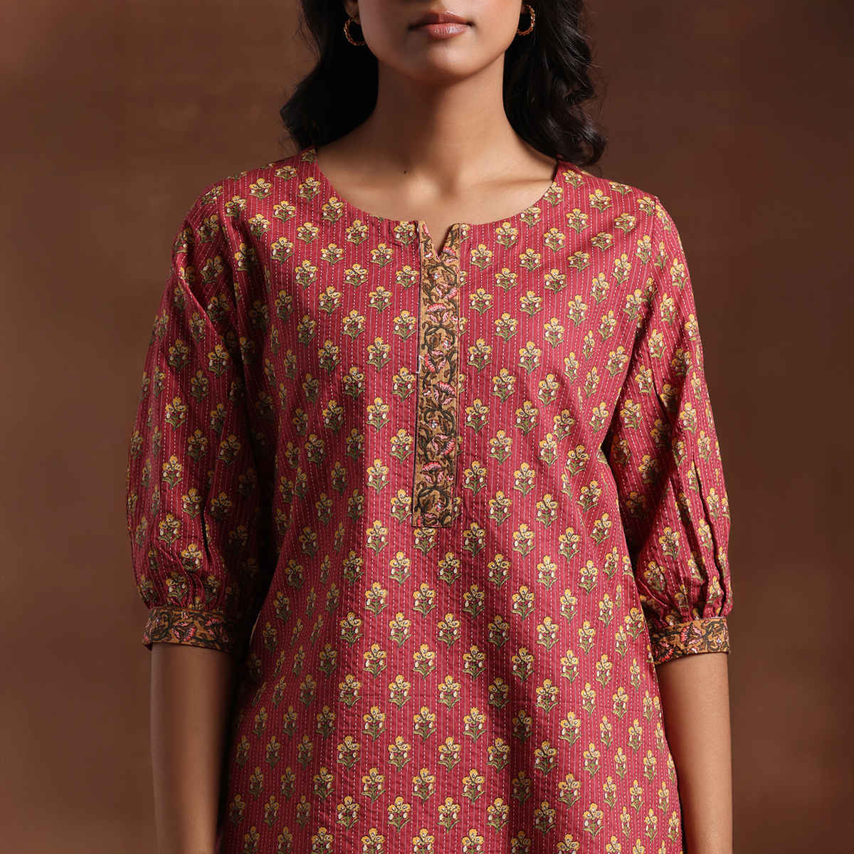 Libas Women's Printed Cotton Straight Kurti | Pink - L