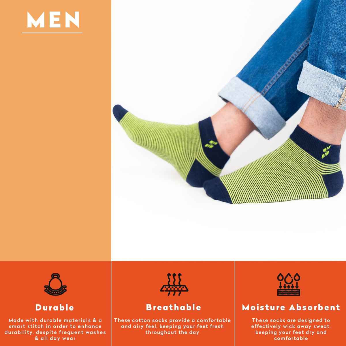 Supersox Men's Striped Cotton Ankle Socks | Assorted - Free Size