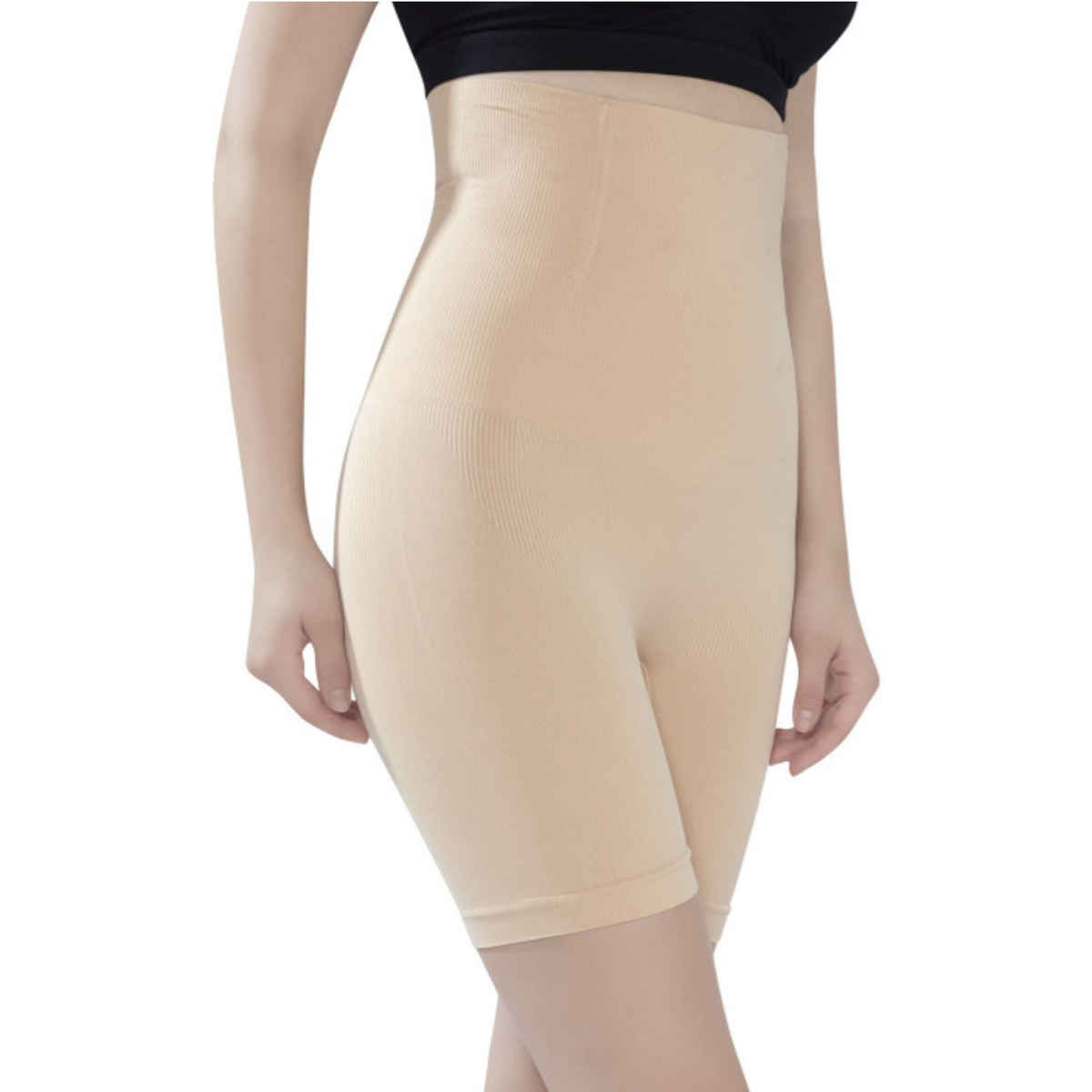 Plumbury Women s Seamless High Waist Tummy Tucker Thigh Shaper Shapewear | Beige | XXL