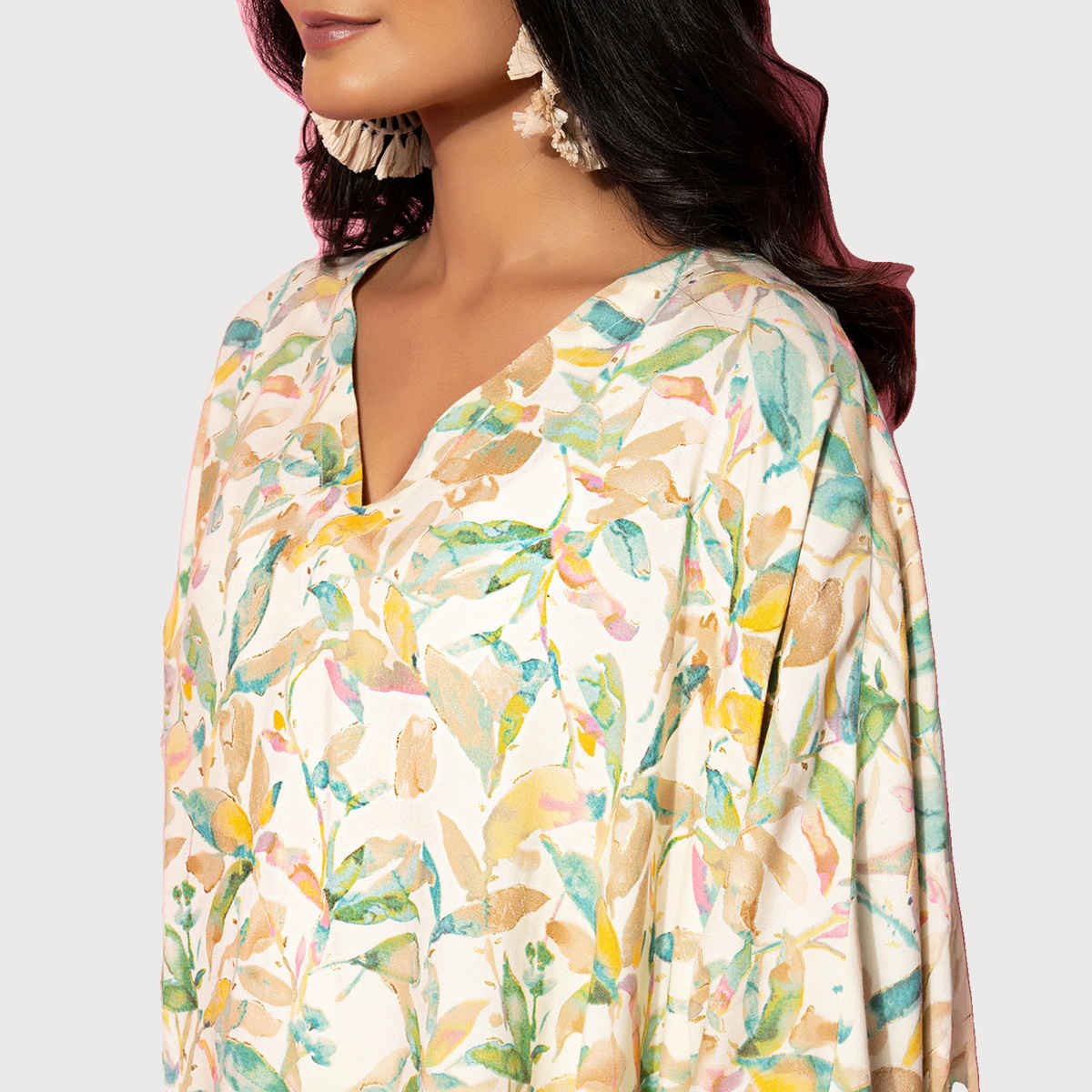 Libas Women's Printed Rayon Co-ords | Cream - M