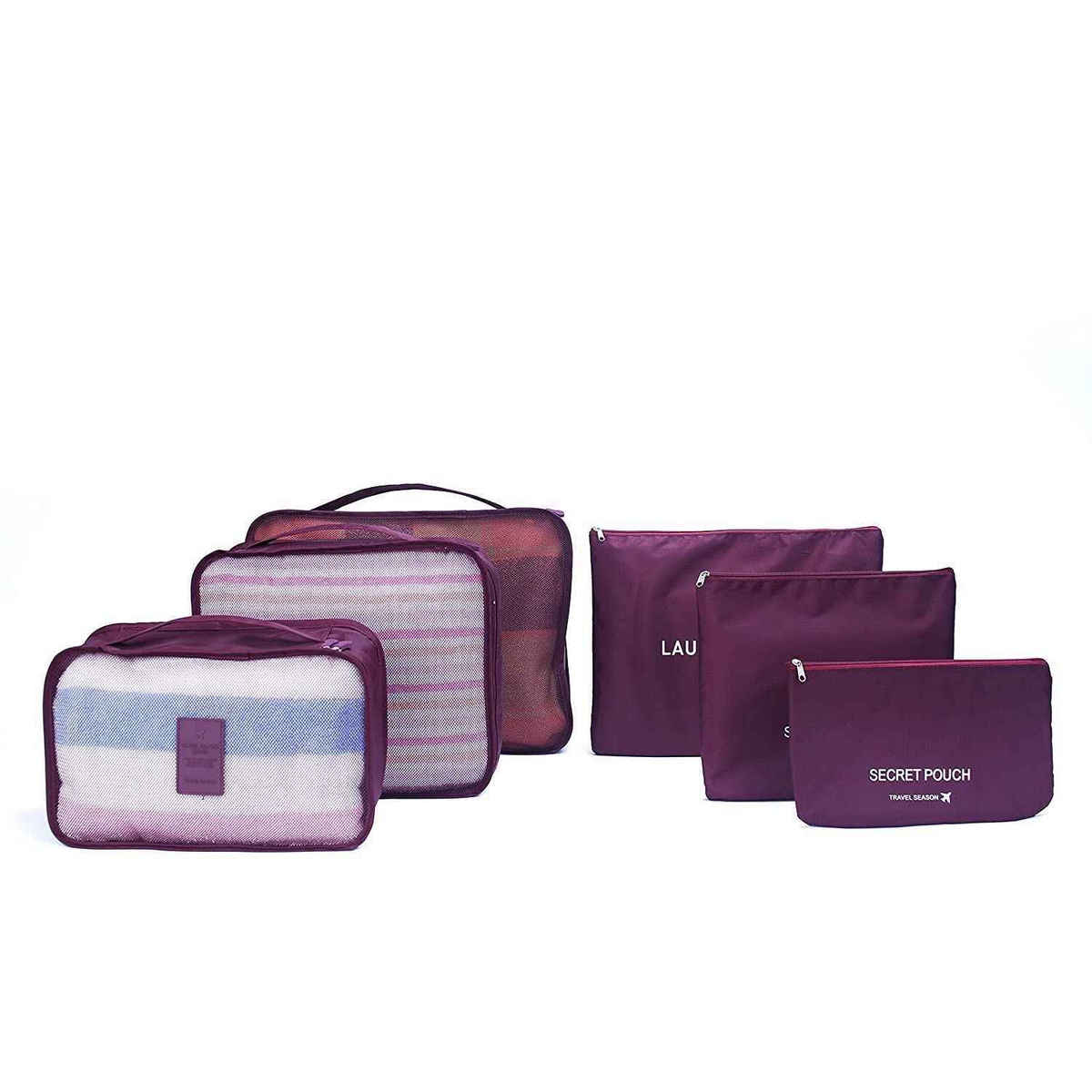 Awestuffs 6 pcs Luggage Compression Pouches, Laundry Bags and Digital Pouch | Maroon