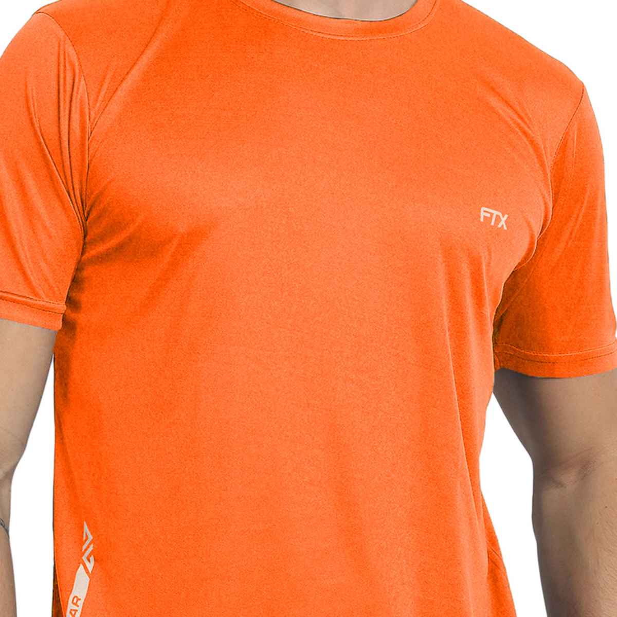 Ftx Men's Solid Round Neck Polyester Half Sleeve Casual T-shirt | Orange | M