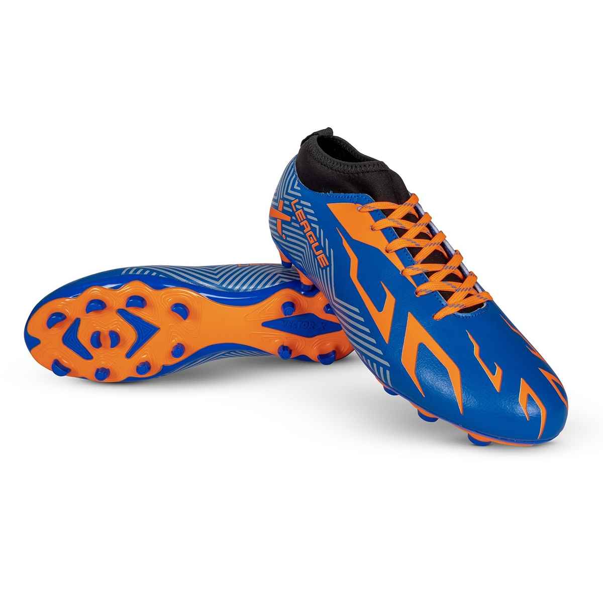 Vector X Men's League Football Shoes With Studs | Blue-Orange - UK 9
