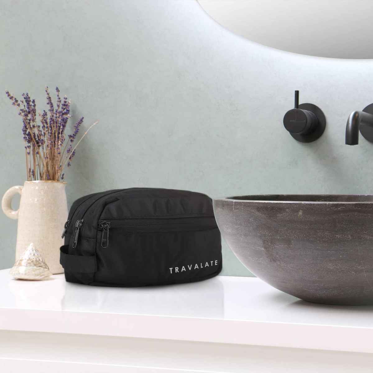 TRAVALATE Polyester Multipurpose Double Compartment Toiletry Kit Bag | Black