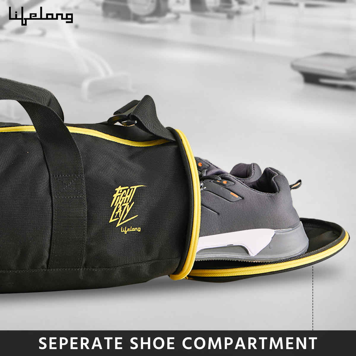 Lifelong Unisex Gym Bag with Adjustable Shoulder Strap | Black & Yellow
