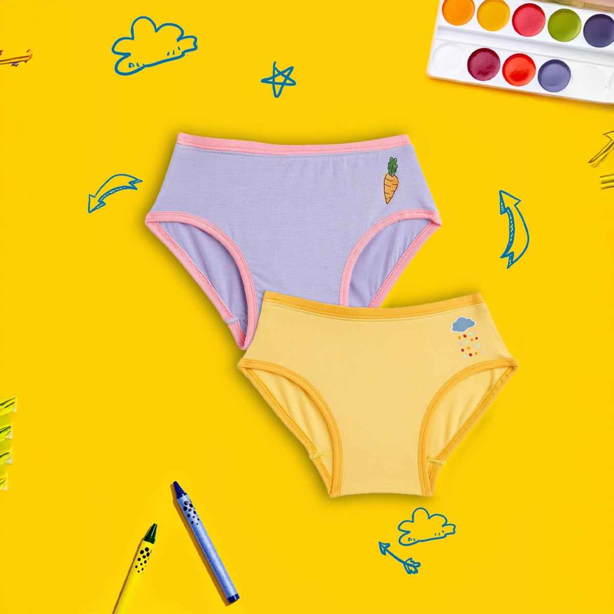 XY Life Hipsters for Girls, Modal, Antimicrobial - Violet+Minion Yellow | 13-14Y| Pack Of 2 Panty
