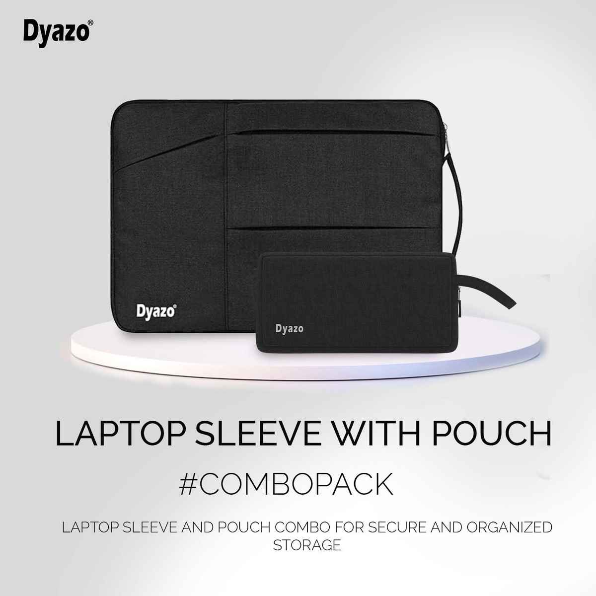 Dyazo Water Resistant Laptop Sleeve with Charger Pouch | 15 to 15.6 Inch | Black