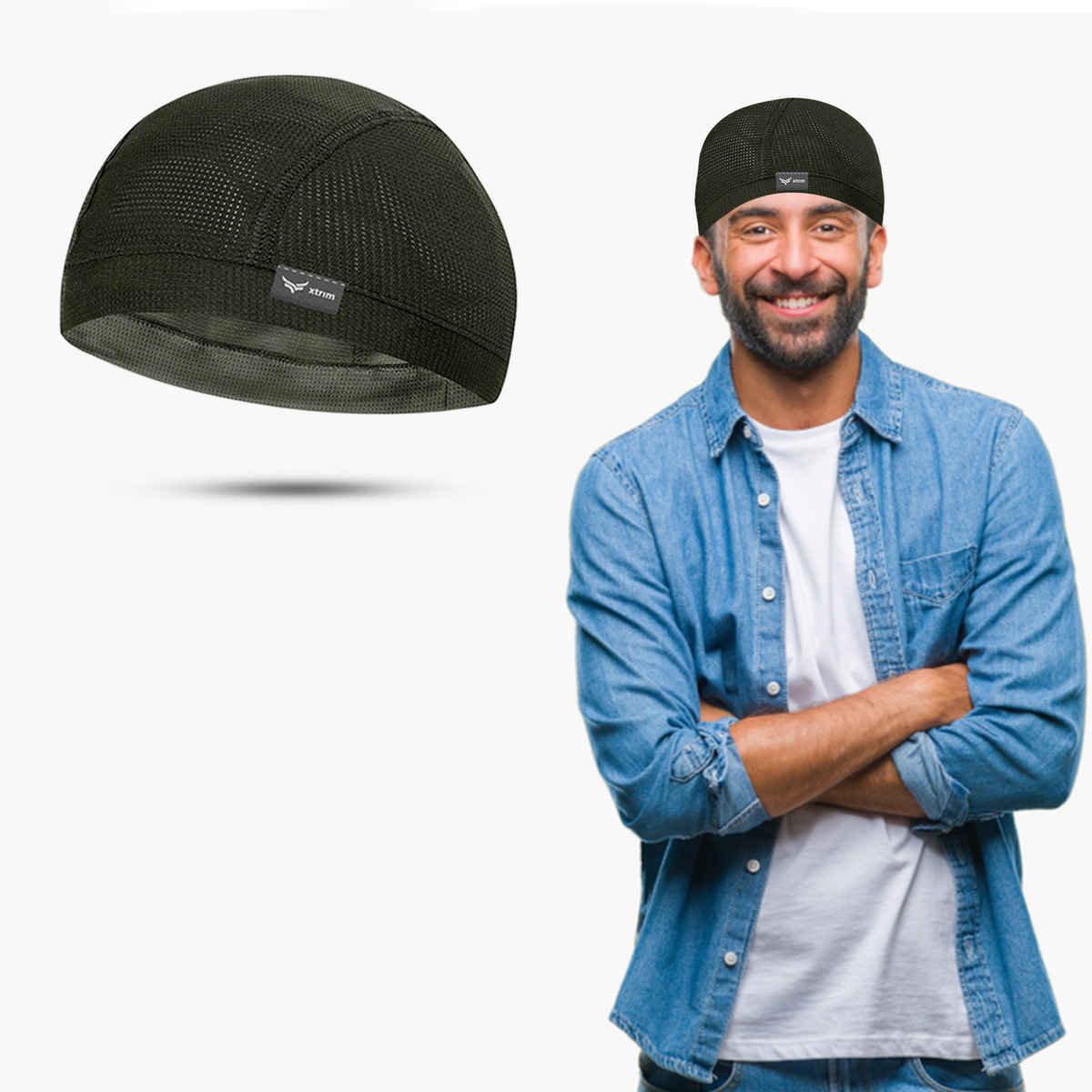 Xtrim Skull Cap for Bikers/Cyclists, Inner Helmet Liner, Sweat Cooling | Khaki | One Size Fits All