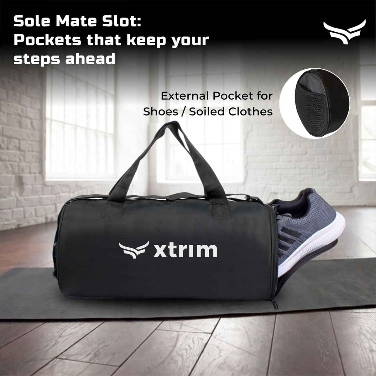 Xtrim Flex Duffle Bag 20L with Shoe Compartment for Men & Women | Gym, Travel & Sports Bag | Black
