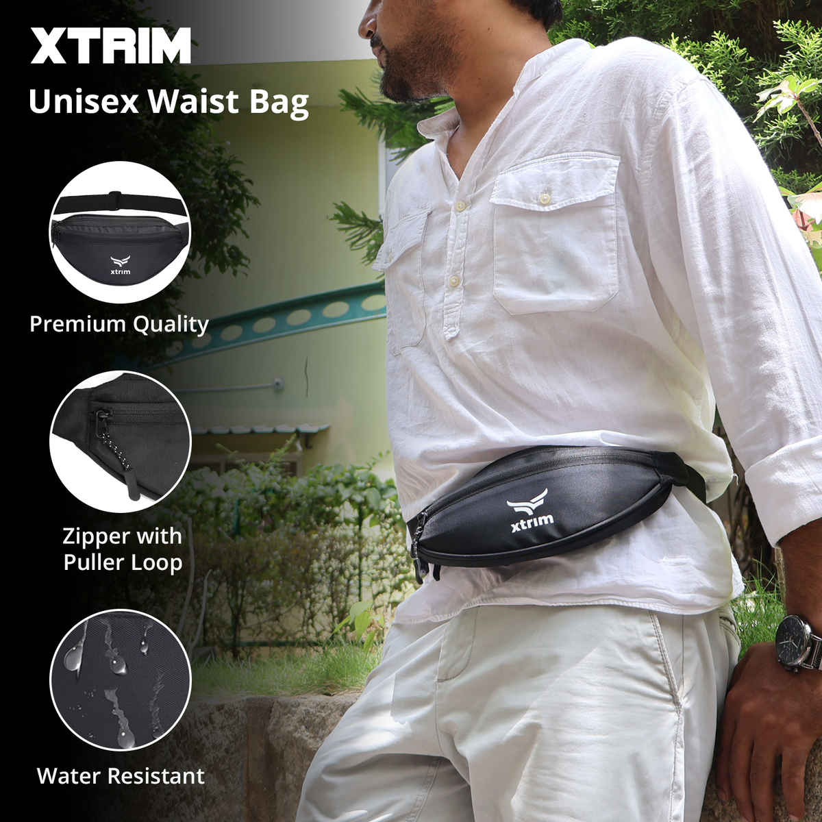 Unisex Waist Bag for Travelling, Gym and Outings with 3 Pockets
