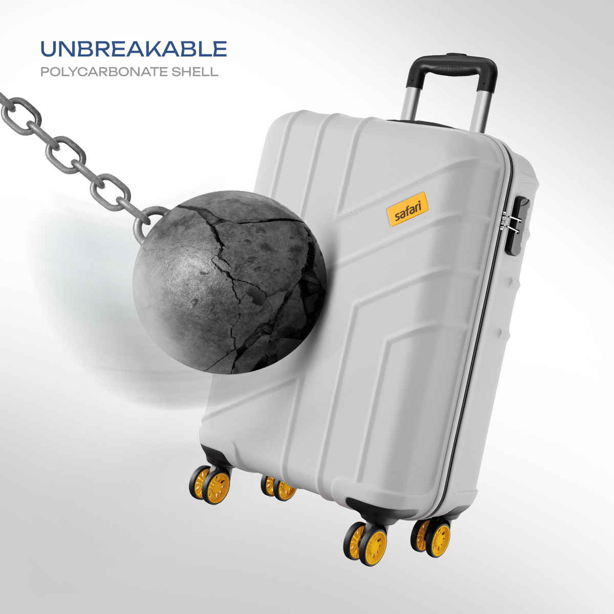 Safari Stratos Cabin Trolley Bag | 360 Degree 8 Wheels Hard Polycarbonate | Cloud Grey - 55 cm