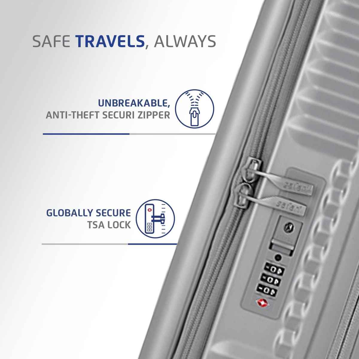 Safari Textured Polycarbonate 100 L Telescopic Hard Luggage | Silver - 55 cm