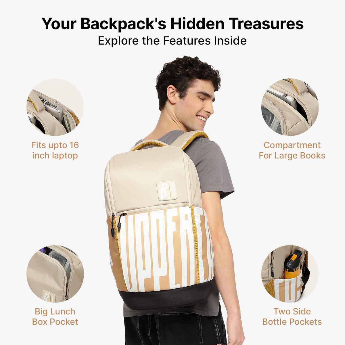 Uppercase Unisex Polyester 18 L Top Handle Laptop Backpack | Beige - 15.6 Inches
