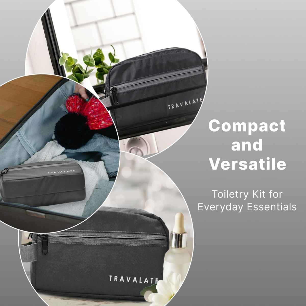 TRAVALATE Polyester Multipurpose Double Compartment Toiletry Kit Bag | Grey