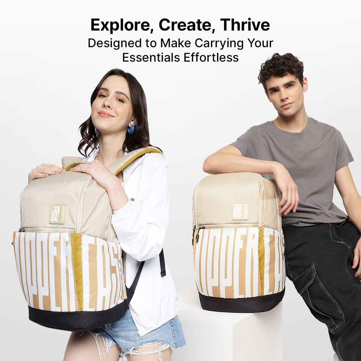 Uppercase Unisex Polyester 18 L Top Handle Laptop Backpack | Beige - 15.6 Inches