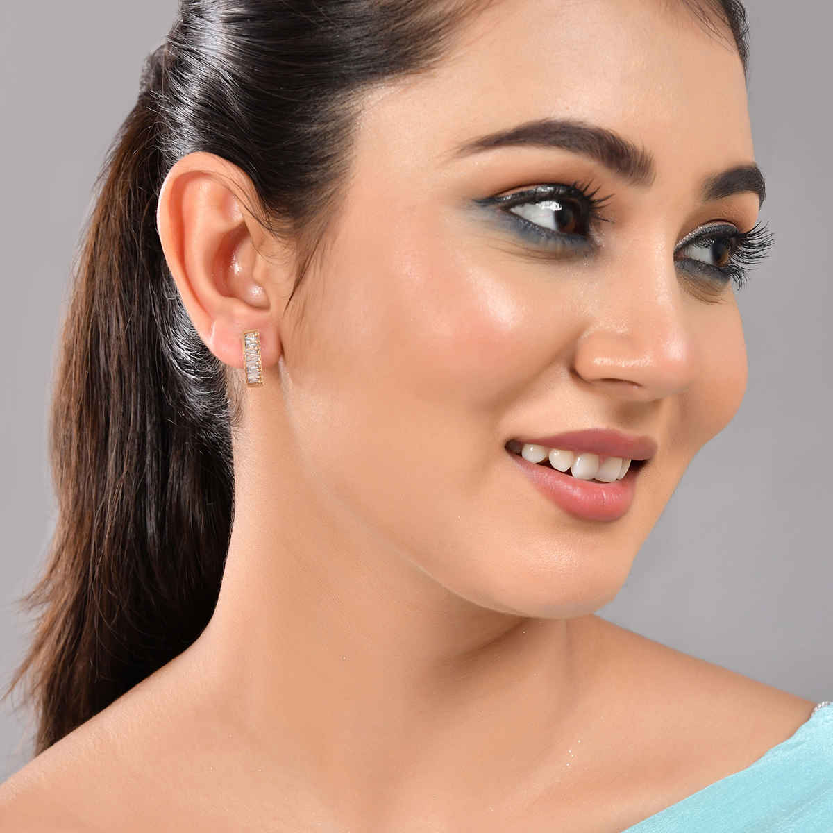 Voylla Sparkling Elegance Cz Half Hoop Earrings