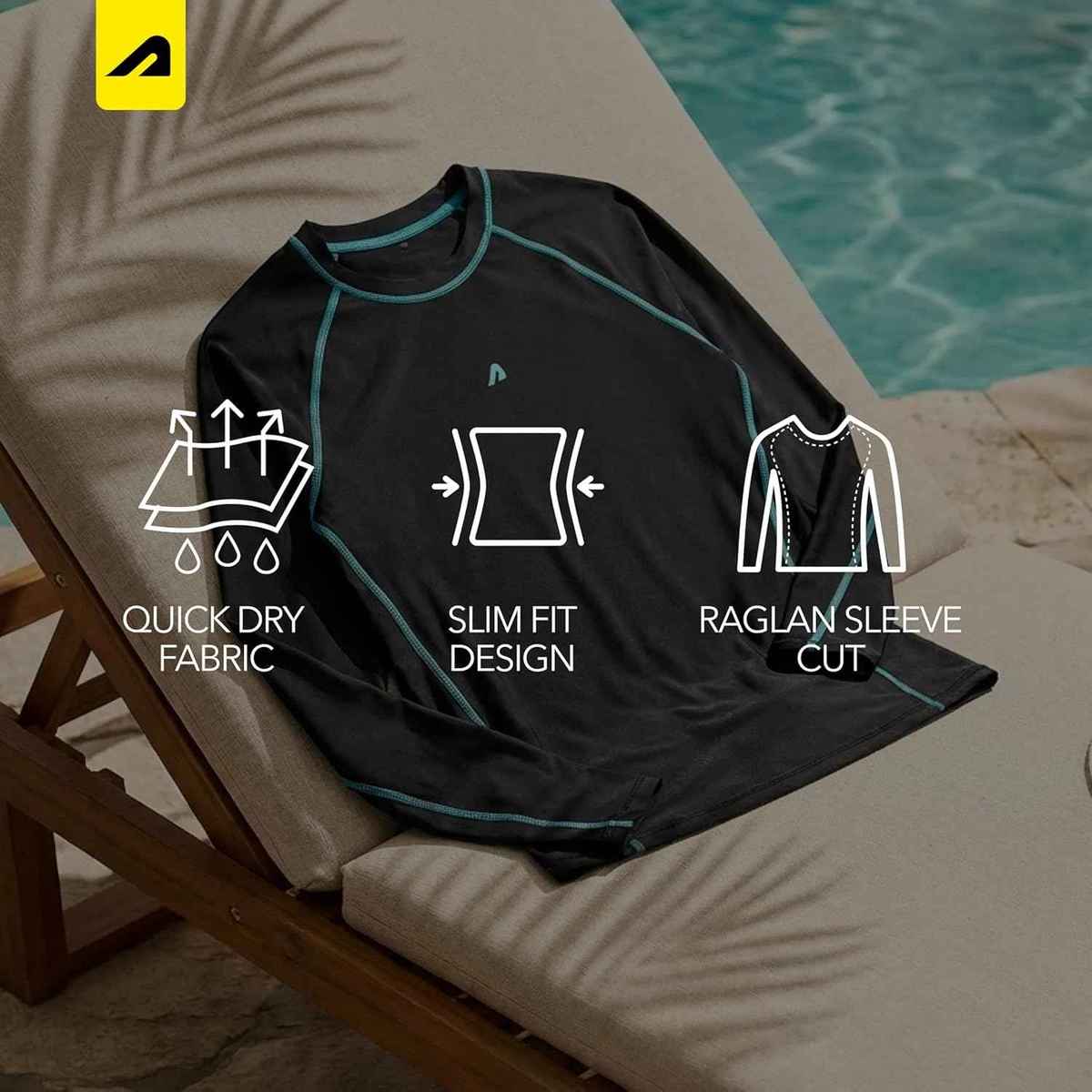 Boldfit Men's Full Sleeve Swim TShirt Stretchable | Black - L