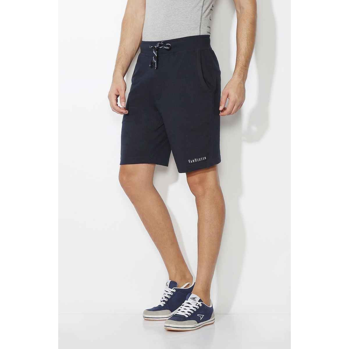 Van Heusen Athleisure Men Cotton Navy Solid Smart Tech Easy Stain Release Knit Shorts |XXL