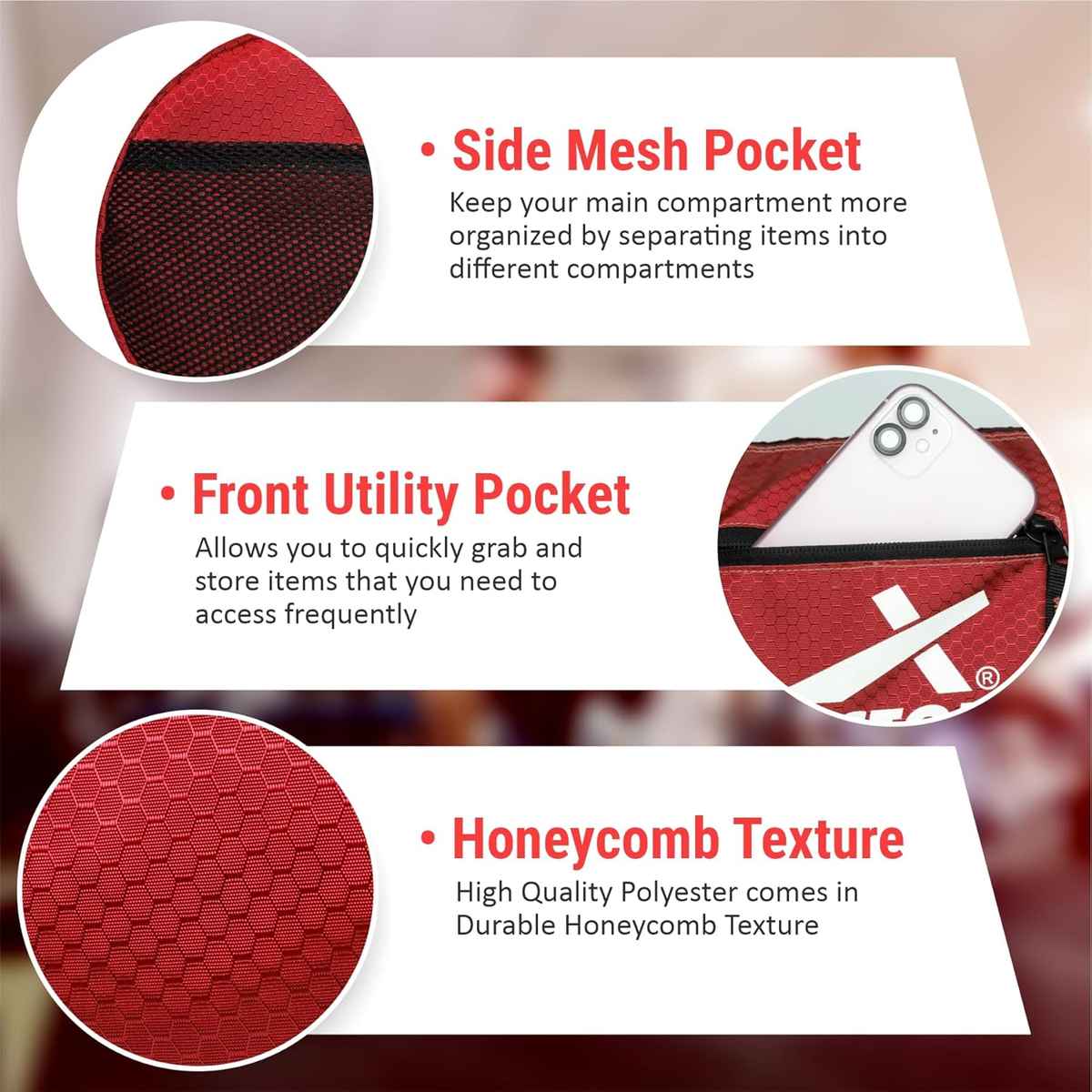 Vector X Unisex Textured Polyester 26 L Gym Bag | Red - Standard